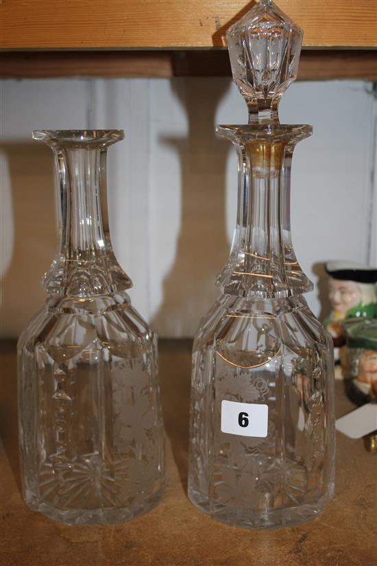Pair of Victorian glass mallet shaped decanters